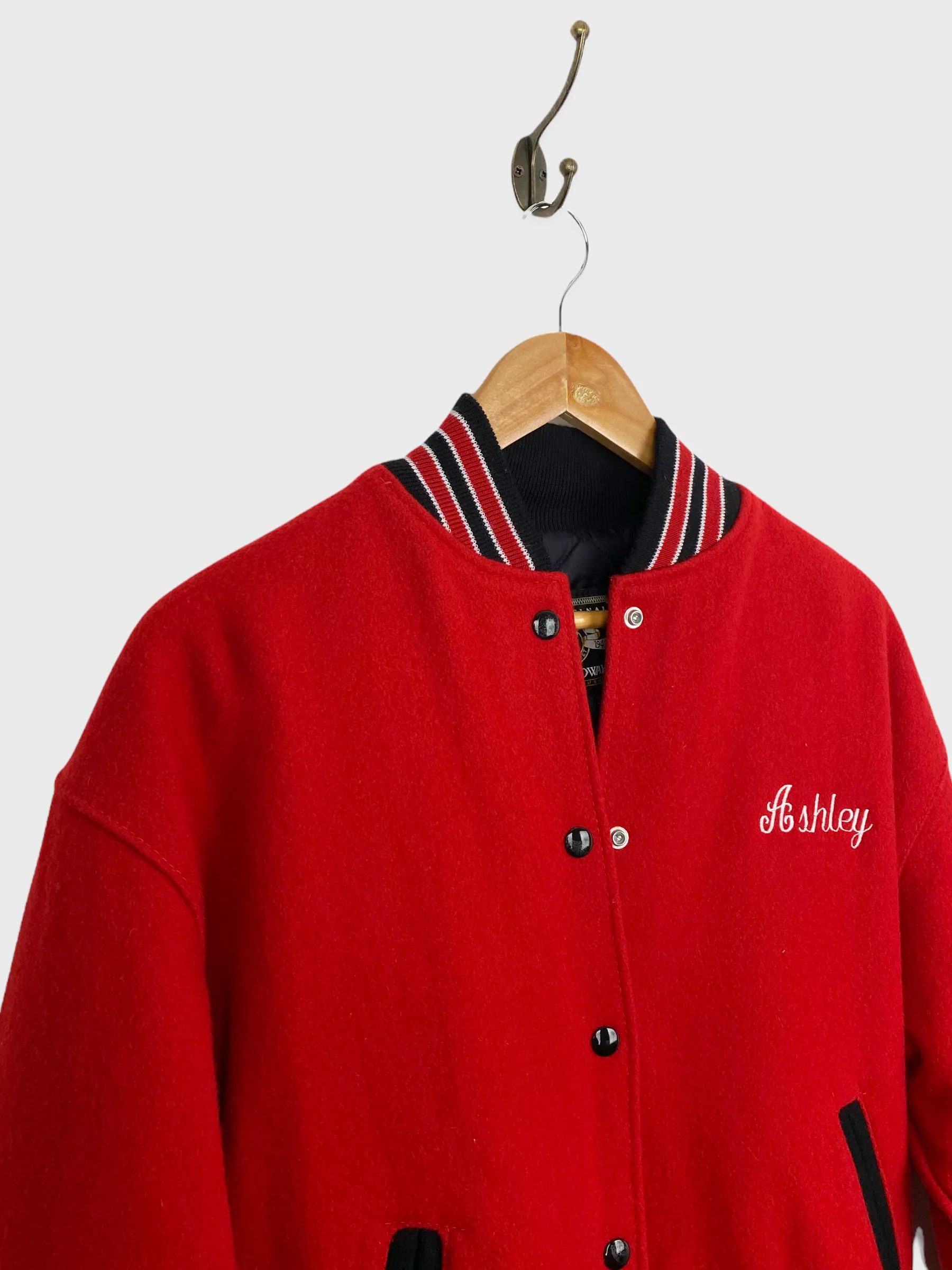 90's 'Ashley' USA Made Embroidered Vintage Varsity Jacket Size 8