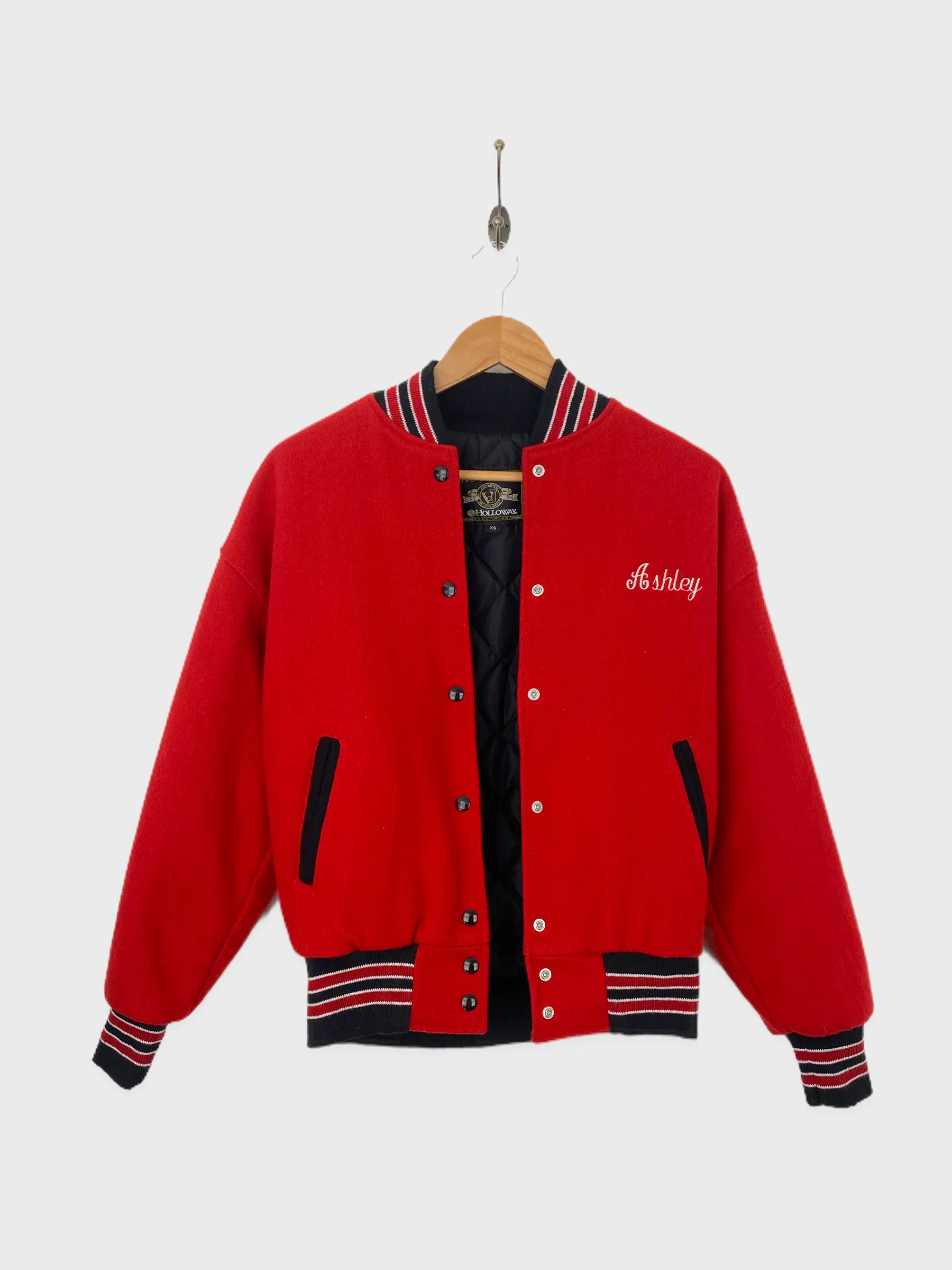 90's 'Ashley' USA Made Embroidered Vintage Varsity Jacket Size 8