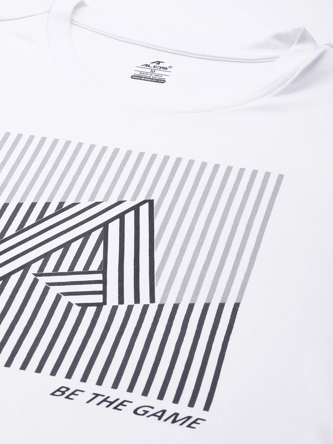 Alcis Men White Black Typography Striped T-shirt