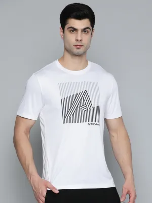 Alcis Men White Black Typography Striped T-shirt