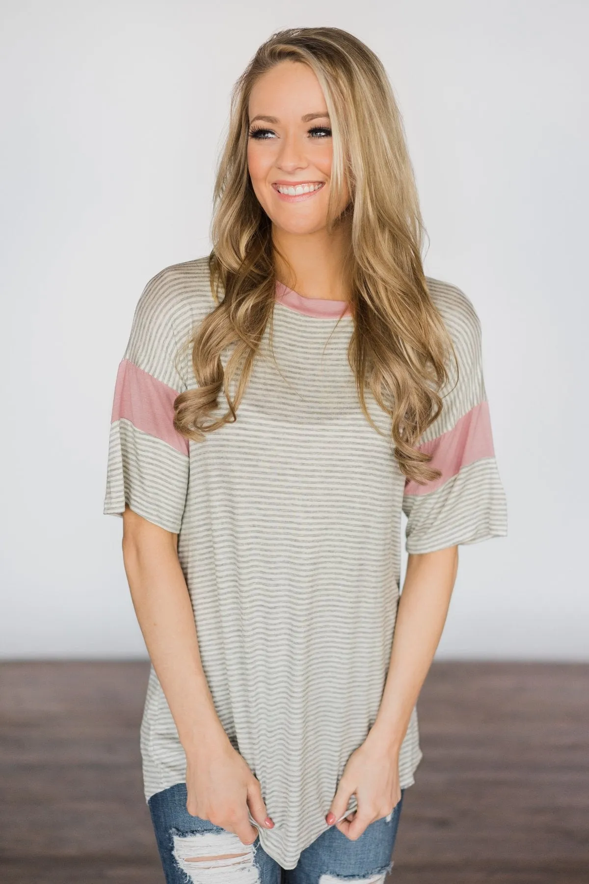 All Eyes On Me - Grey Striped Top