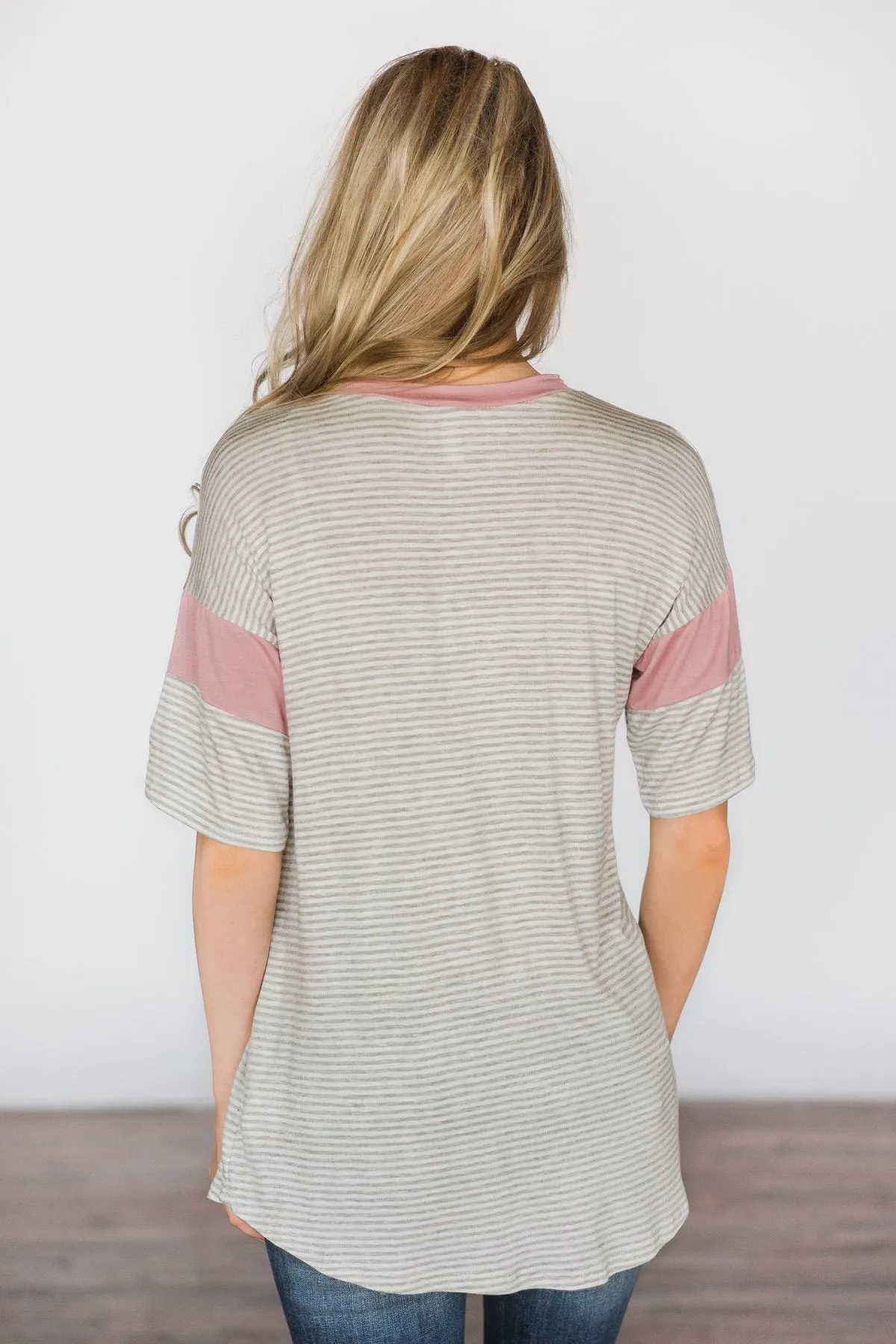 All Eyes On Me - Grey Striped Top