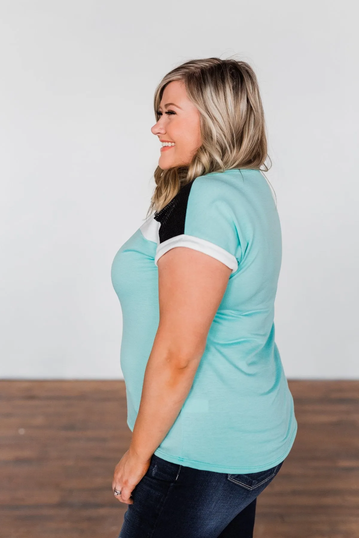 All I Have Striped Short Sleeve Top- Mint Blue
