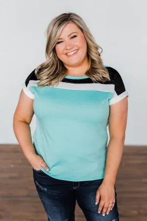 All I Have Striped Short Sleeve Top- Mint Blue
