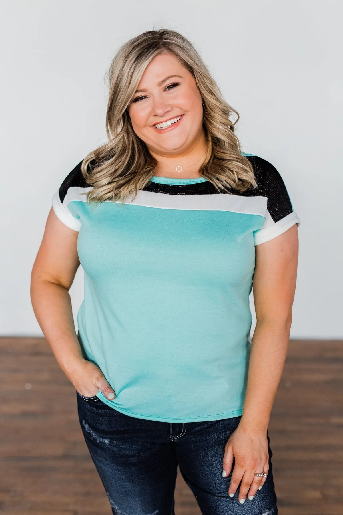 All I Have Striped Short Sleeve Top- Mint Blue