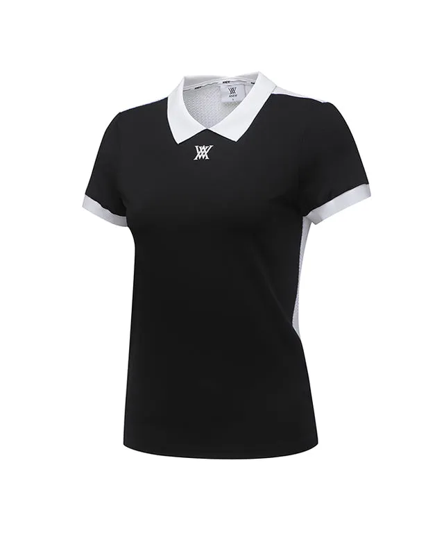ANEW Golf: Women Back Knit Block Short T-Shirt - Black
