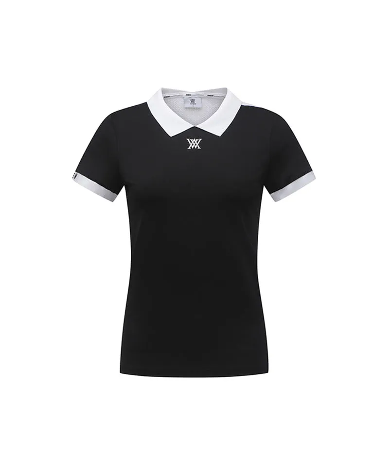 ANEW Golf: Women Back Knit Block Short T-Shirt - Black