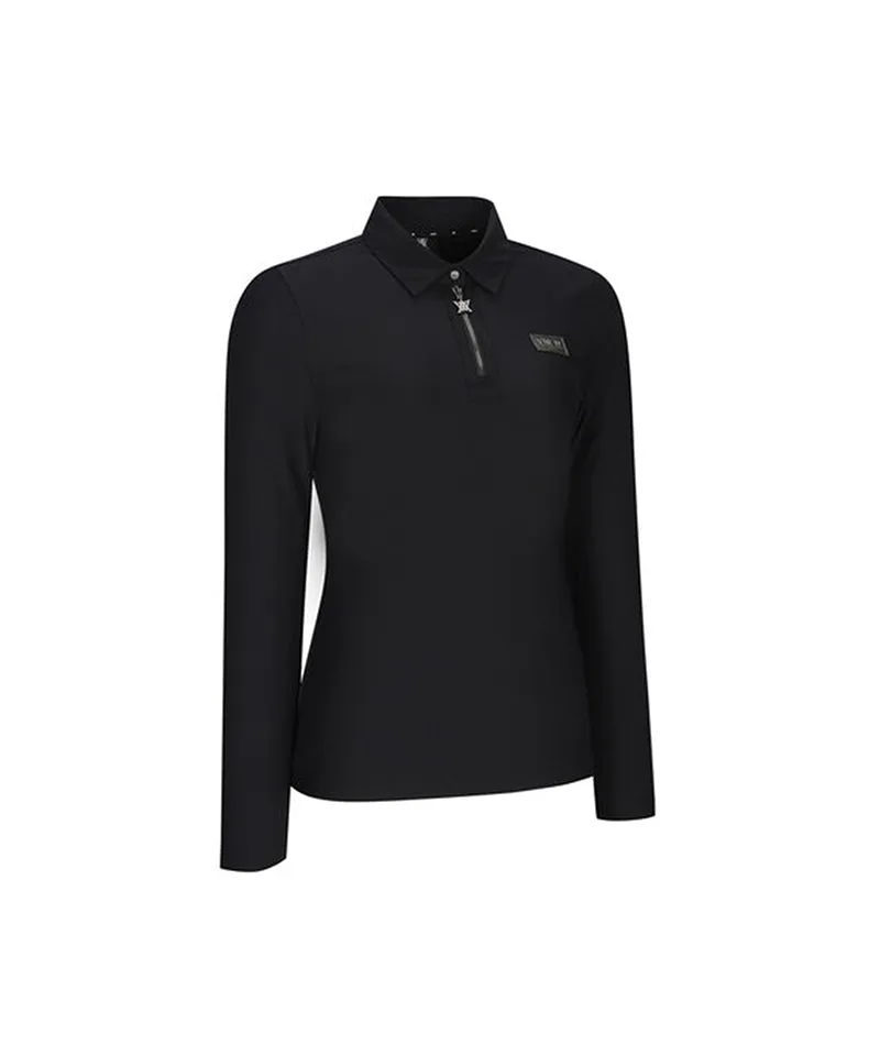 ANEW Golf Women Woven Mixed Collar L/TS - Black