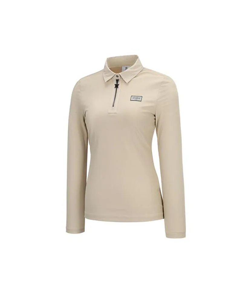 ANEW Golf Women Woven Mixed Collar L/TS - Light Beige