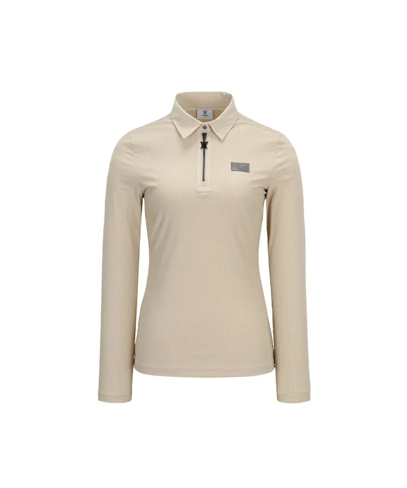 ANEW Golf Women Woven Mixed Collar L/TS - Light Beige