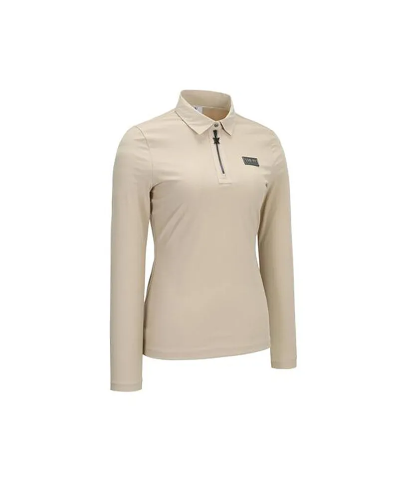 ANEW Golf Women Woven Mixed Collar L/TS - Light Beige