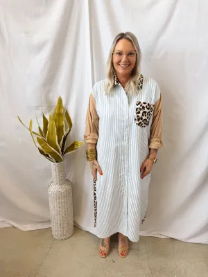 Ang Long Leopard and Striped Shirt Dress