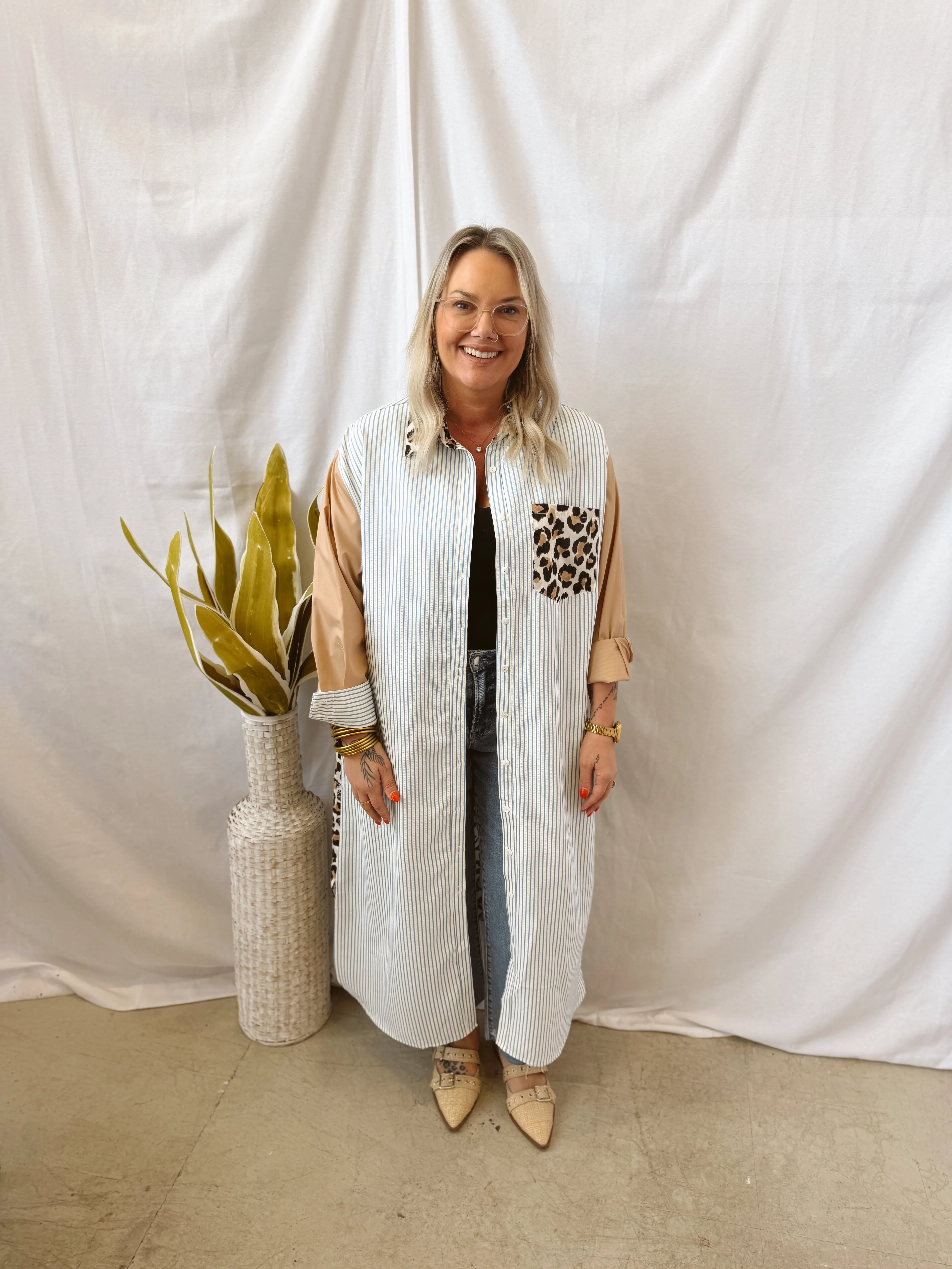 Ang Long Leopard and Striped Shirt Dress