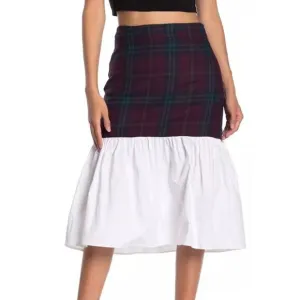Anthropologie English Factory Tartan Combo Midi Skirt, Size Small