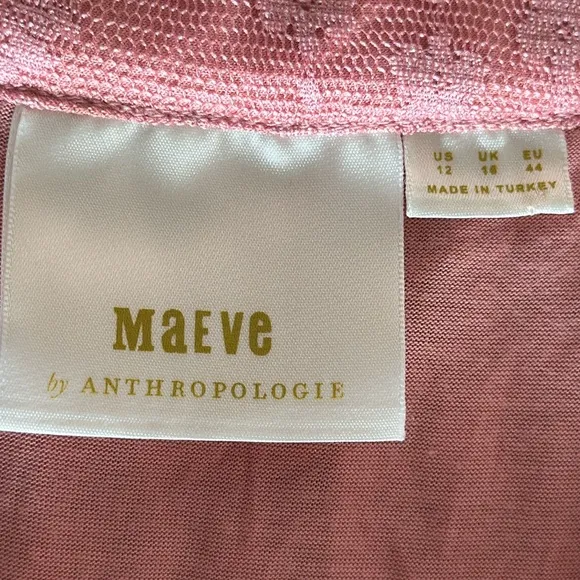 Anthropologie Maeve Brighton Tiered Midi Skirt Pink Ombre Pleated Lace Size 12