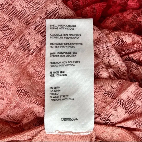 Anthropologie Maeve Brighton Tiered Midi Skirt Pink Ombre Pleated Lace Size 4