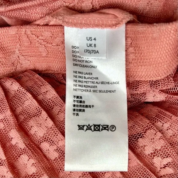 Anthropologie Maeve Brighton Tiered Midi Skirt Pink Ombre Pleated Lace Size 4