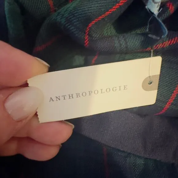 Anthropologie Plaid Tartan Skirt w/ Lace Blue Overlay Whimsical Preppy Midi S