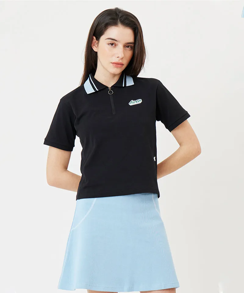 AVEN Color Block Collar Short Sleeve T-Shirt - Black