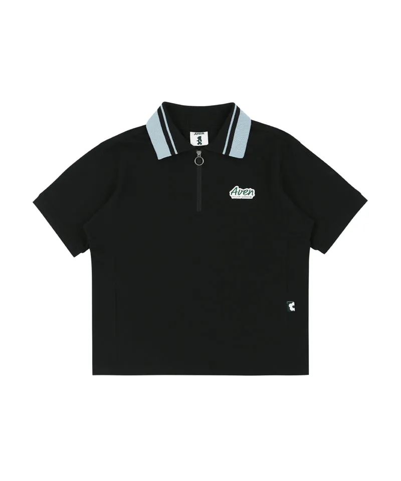 AVEN Color Block Collar Short Sleeve T-Shirt - Black