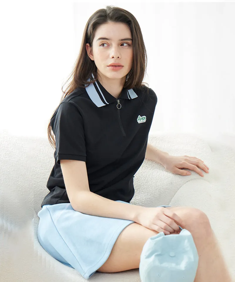 AVEN Color Block Collar Short Sleeve T-Shirt - Black