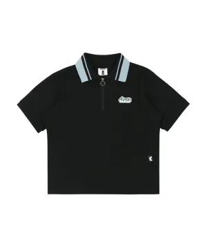 AVEN Color Block Collar Short Sleeve T-Shirt - Black