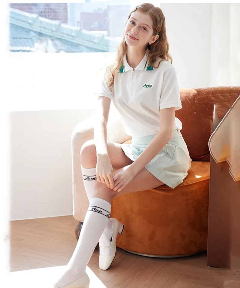 AVEN Color Block Collar Short Sleeve T-shirt - White