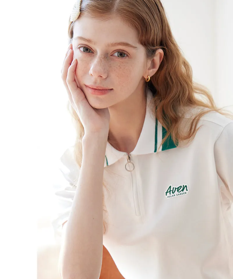 AVEN Color Block Collar Short Sleeve T-shirt - White