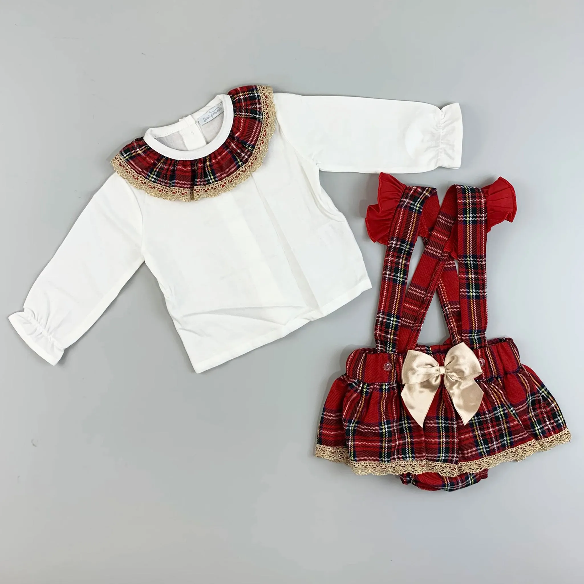 Baby Girl Red Tartan Outfit - Blouse With Tartan Collar and Jam Pants