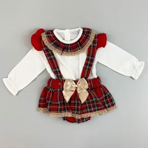 Baby Girl Red Tartan Outfit - Blouse With Tartan Collar and Jam Pants