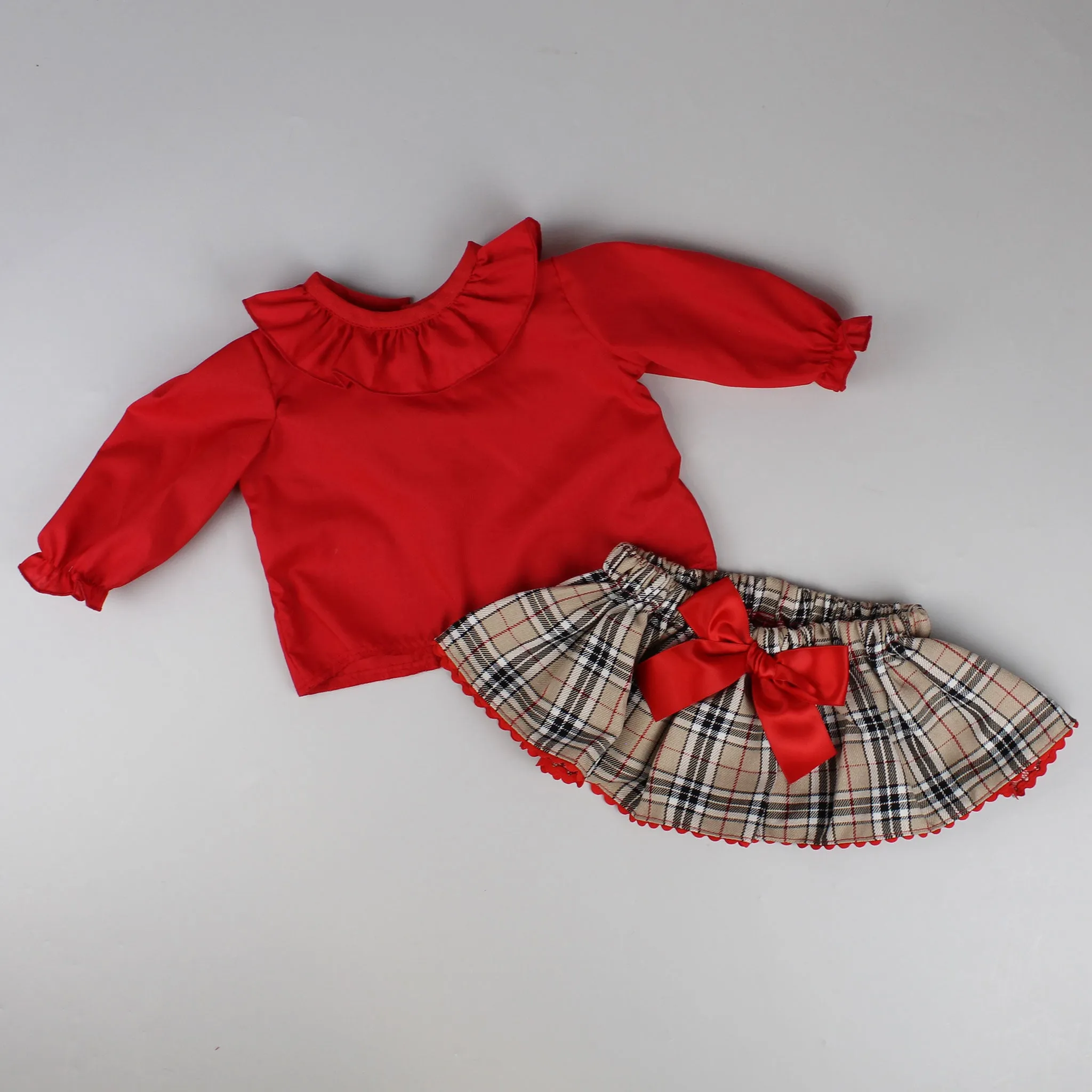 Baby Girl Tartan Outfit- 3 Piece - Beige and Red