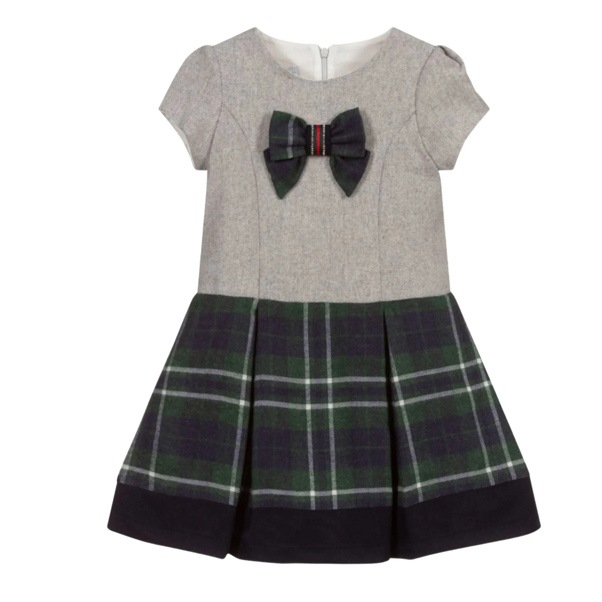 Balloon Chic Navy, Green & Grey Tartan Diamantés Bow Dress