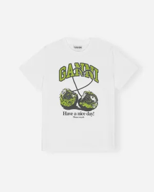 Basic Jersey CHERRY Relaxed T-shirt - Bright White/Green