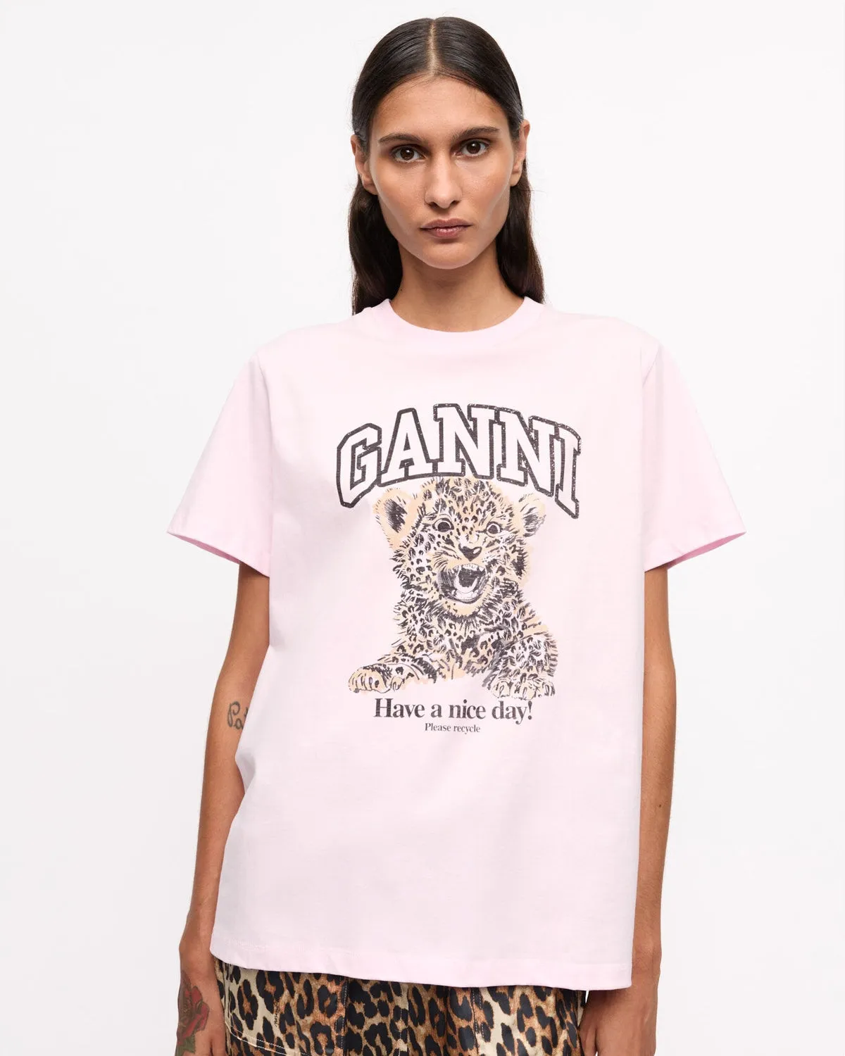 Basic Jersey Leopard Relaxed T-shirt - Chalk Pink