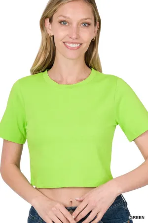 Basic Short Sleeve Round Neck Cropped T-Shirt - Green - Final Sale