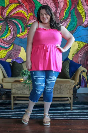 Basic Smocked Tank, Hot Pink