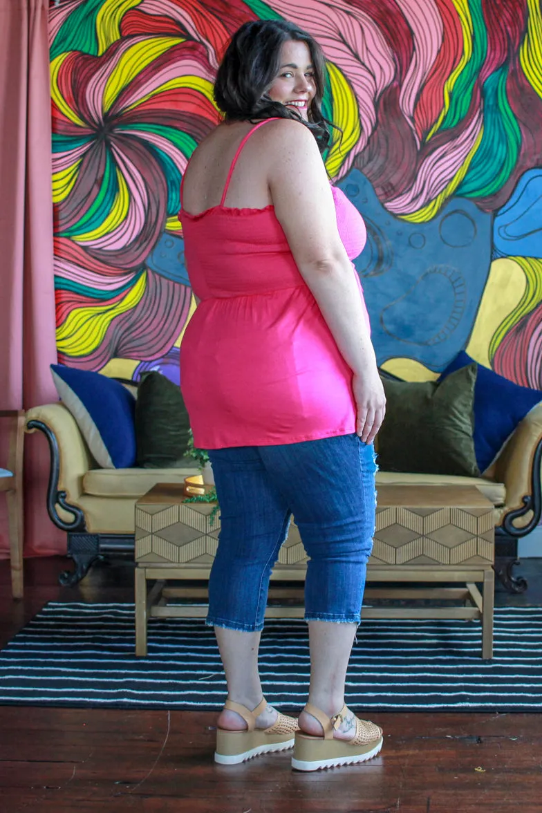 Basic Smocked Tank, Hot Pink