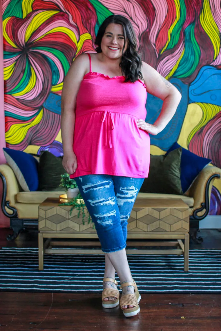 Basic Smocked Tank, Hot Pink
