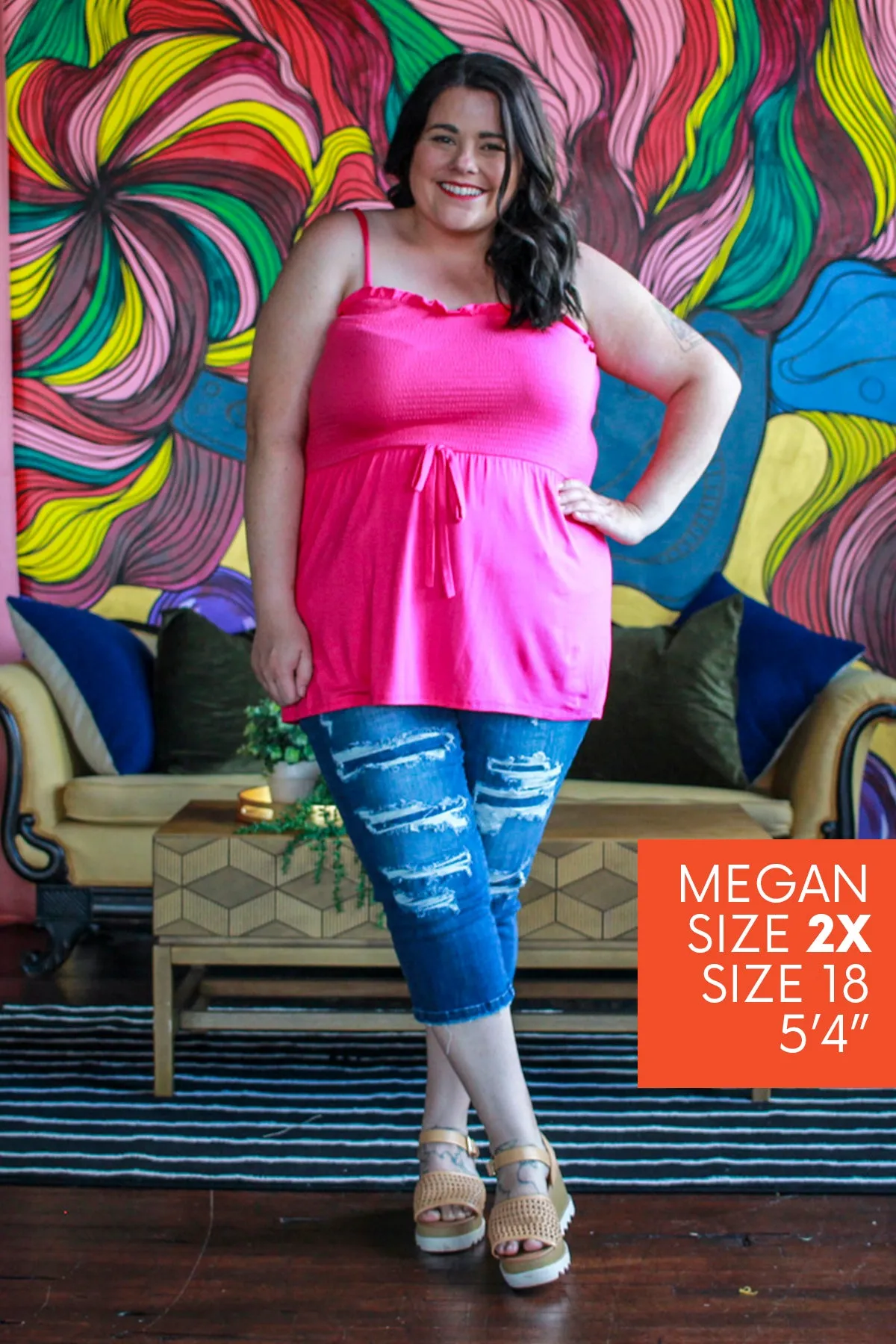 Basic Smocked Tank, Hot Pink