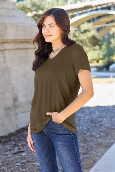 Basic V-Neck Short Sleeve T-Shirt (Sky, Moss, Coffee)