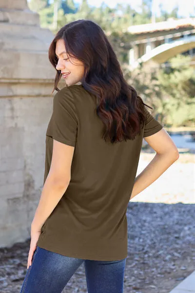 Basic V-Neck Short Sleeve T-Shirt (Sky, Moss, Coffee)