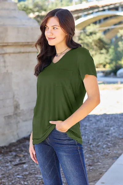 Basic V-Neck Short Sleeve T-Shirt (Sky, Moss, Coffee)