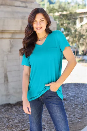 Basic V-Neck Short Sleeve T-Shirt (Sky, Moss, Coffee)