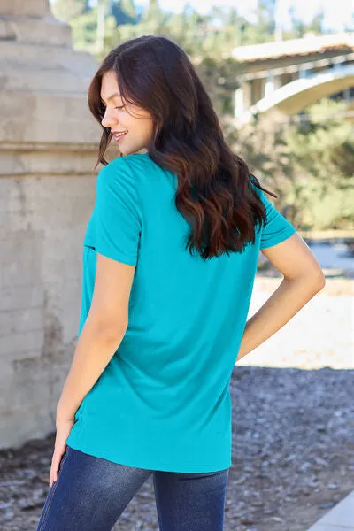 Basic V-Neck Short Sleeve T-Shirt (Sky, Moss, Coffee)