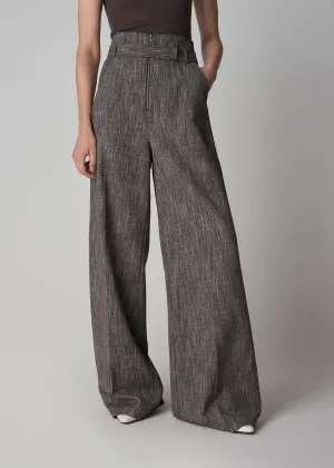 Belted Pant in Virgin Wool  - Coffee