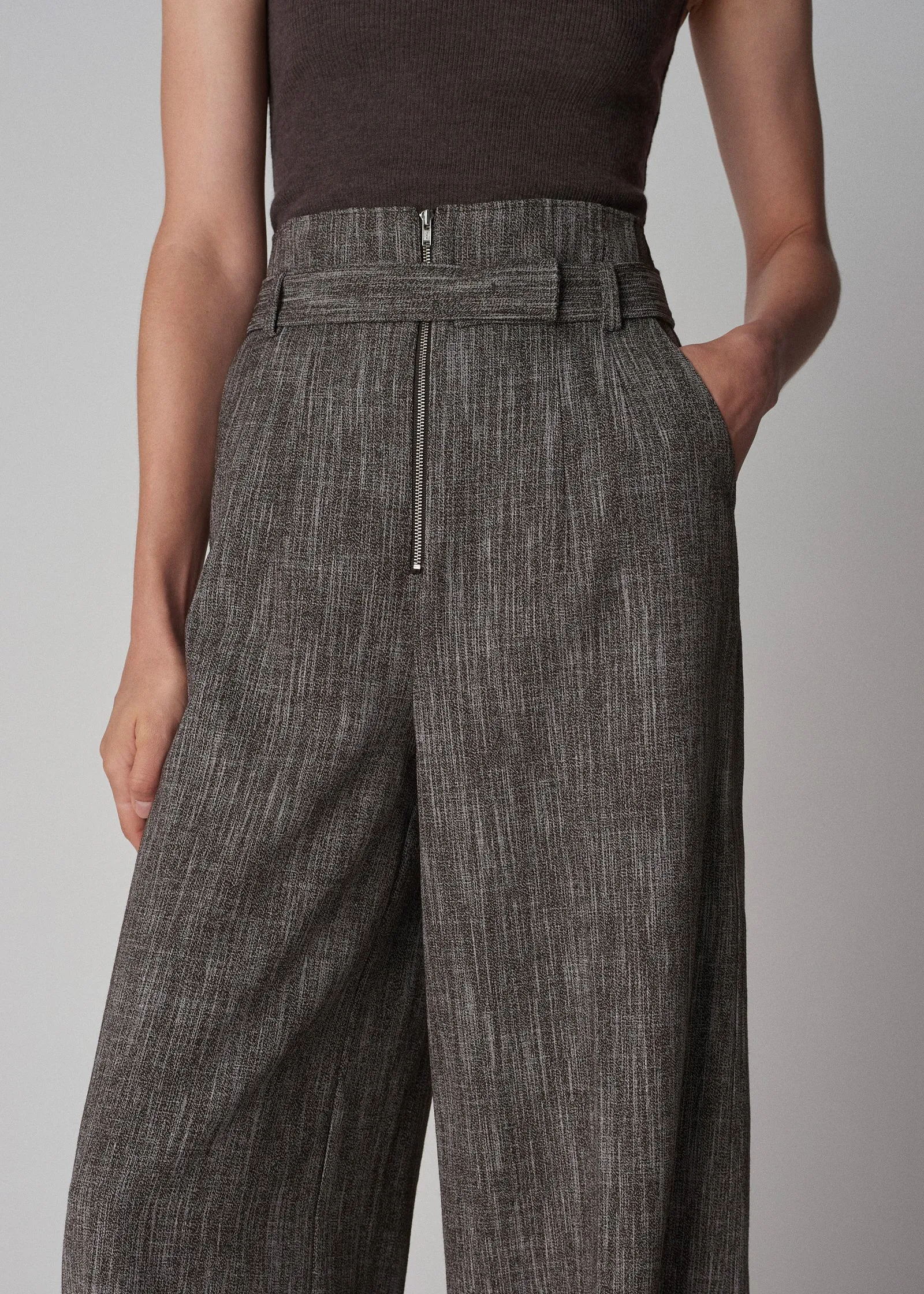 Belted Pant in Virgin Wool  - Coffee