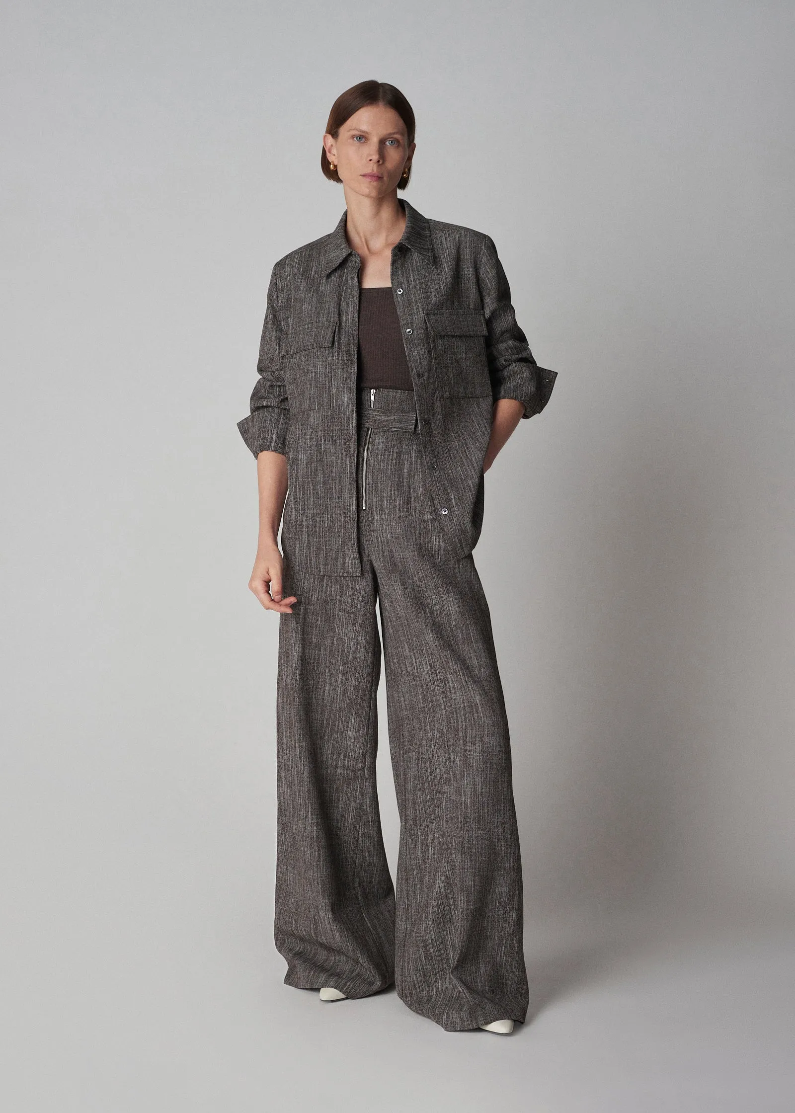 Belted Pant in Virgin Wool  - Coffee