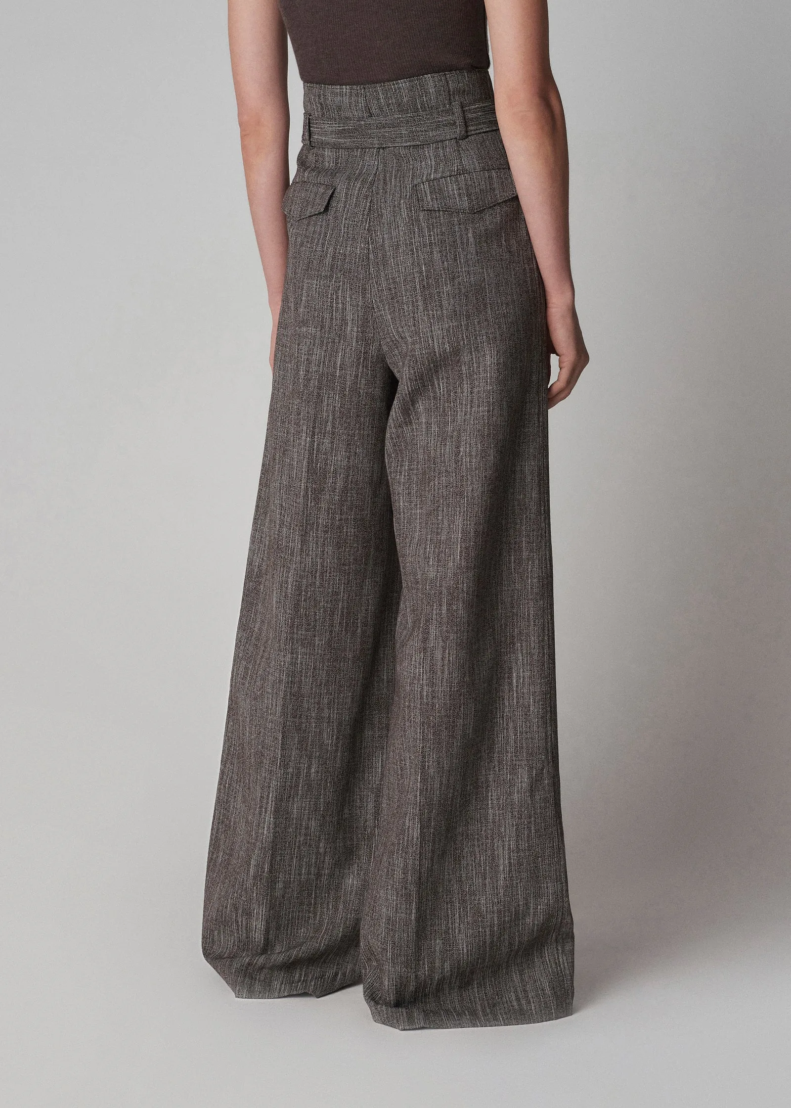 Belted Pant in Virgin Wool  - Coffee
