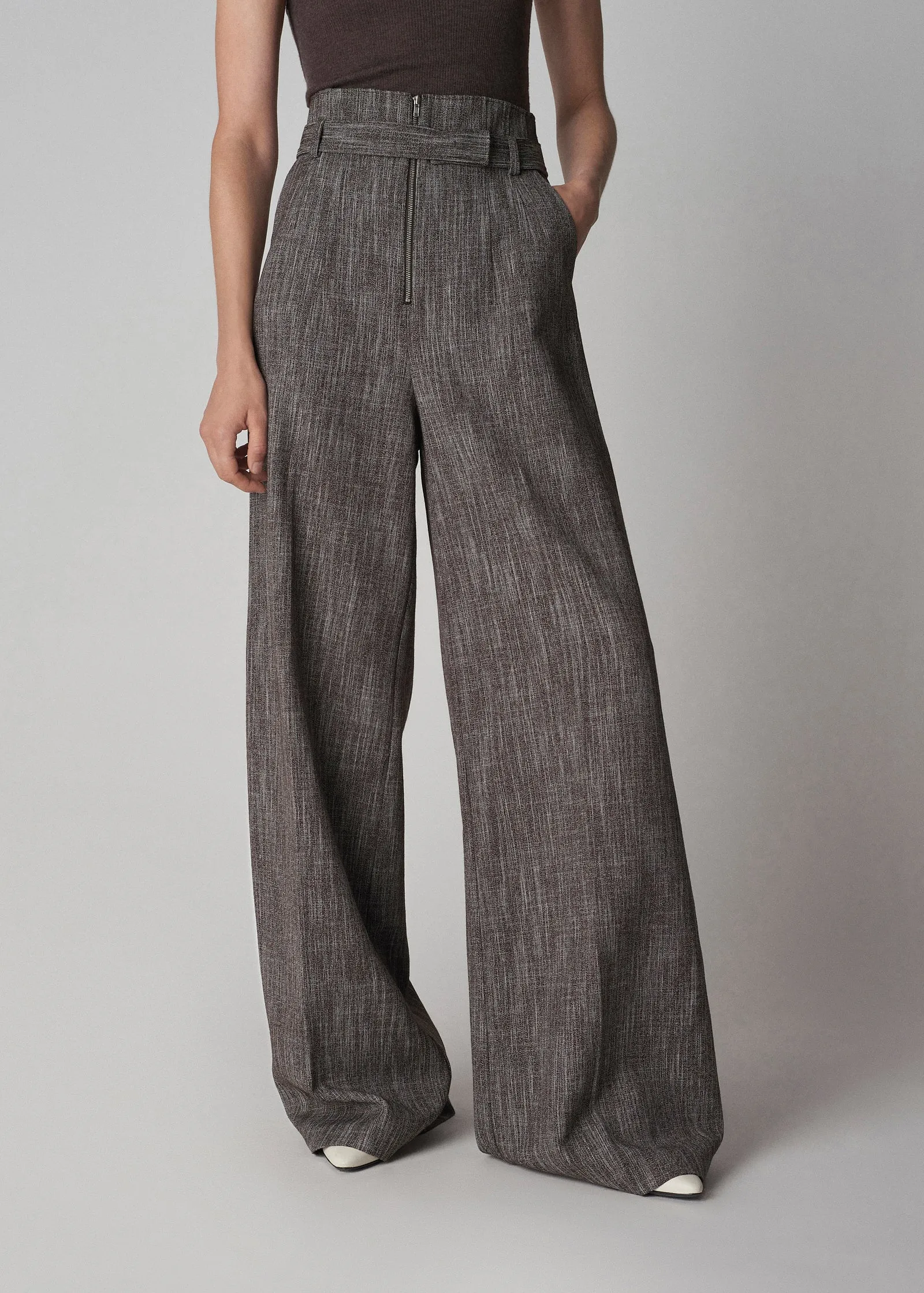 Belted Pant in Virgin Wool  - Coffee