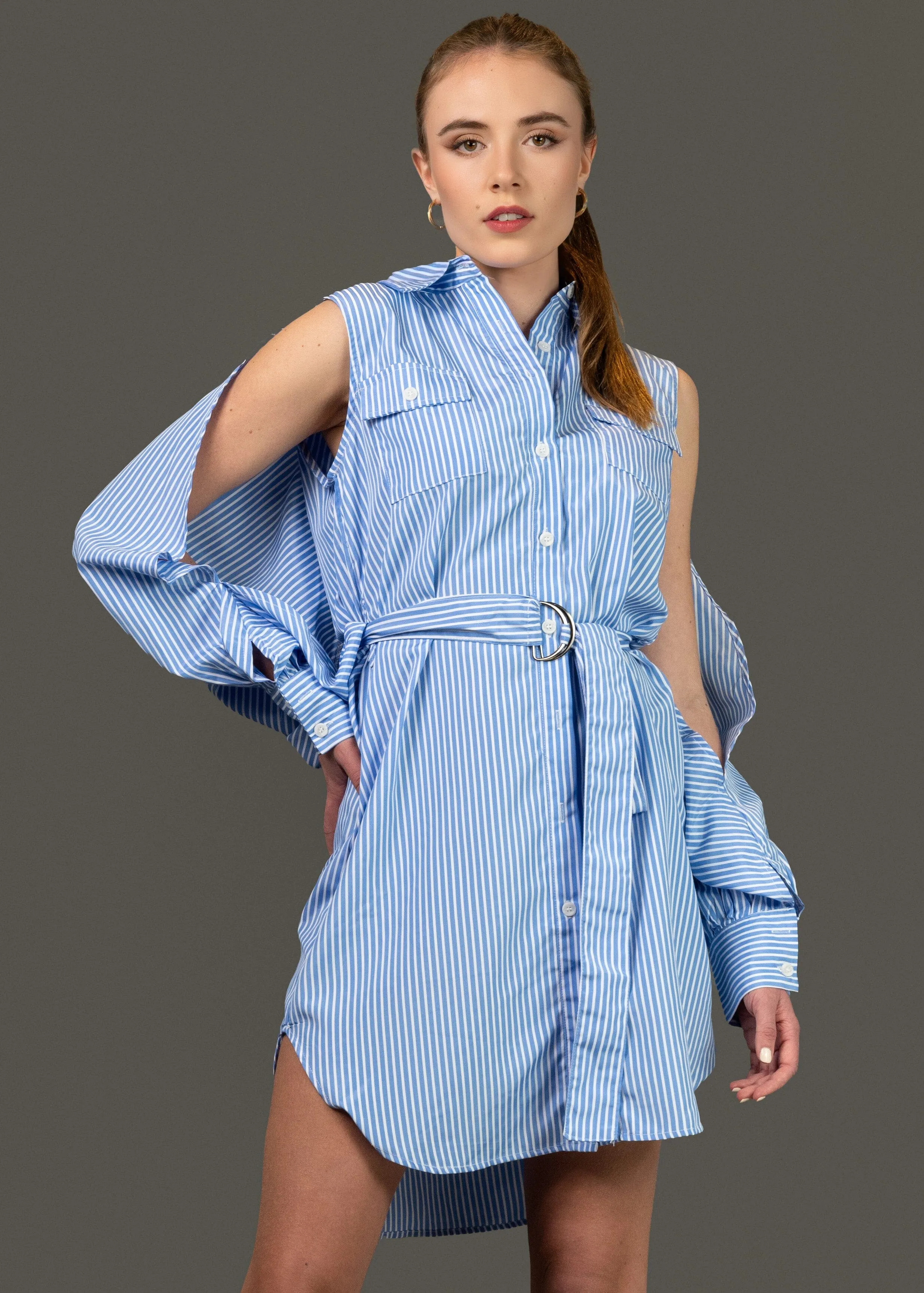 Belted Striped Shirt Dress